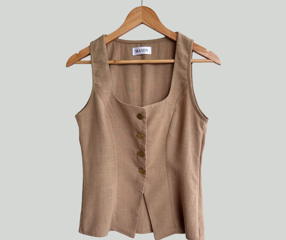 Linen Front Buckle Vest