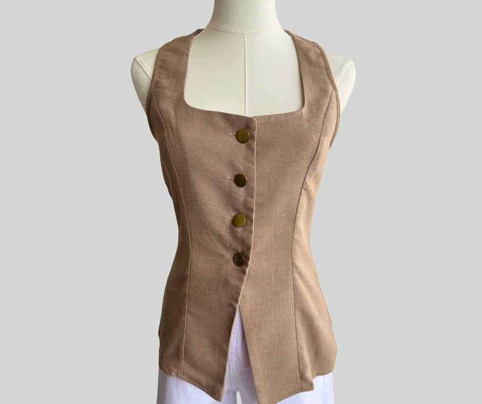 Linen Front Buckle Vest